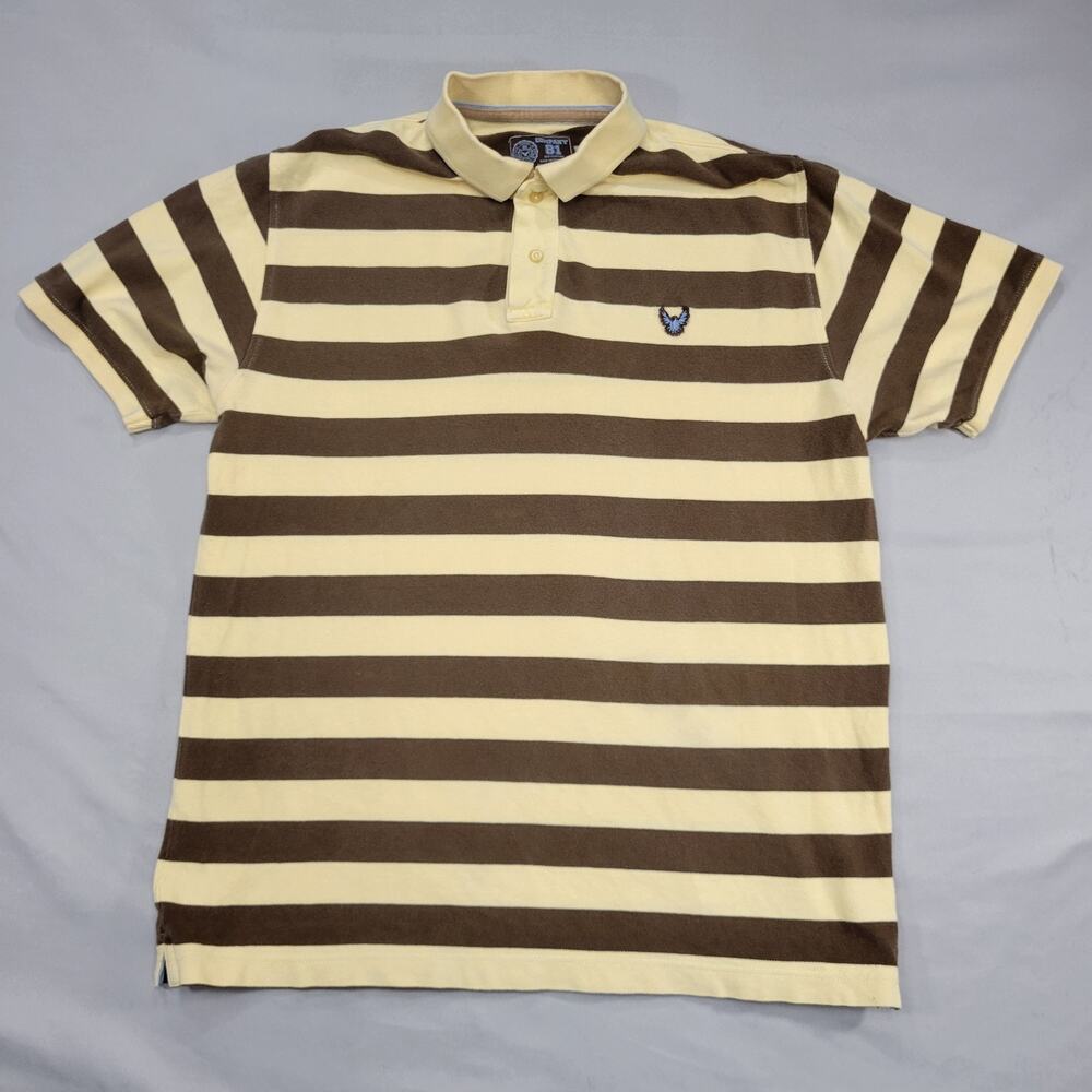 Company 81 Men’s Large Polo Brown Yellow Stripe Rugby Style Cotton Shirt Logo